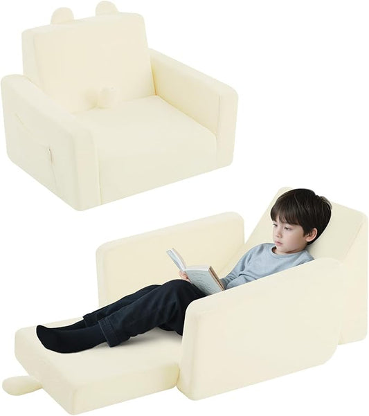 MeMoreCool Folding Toddler Chair, Cmofy Plush Fold Out Kids Couch Sofa, Convertible Kid Sofa Bed, Flip Out Baby Recliner for Toddlers 1-3 Girls Boys