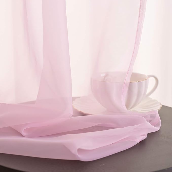 Baby Pink Sheer Pink Voile Curtains Short Translucent Solid Color 45 Inch Length Rod Pocket Baby Pink Sheers 45 Inches Long for Small Windows Bedroom Living Room Kitchen 2 Panels 52x45