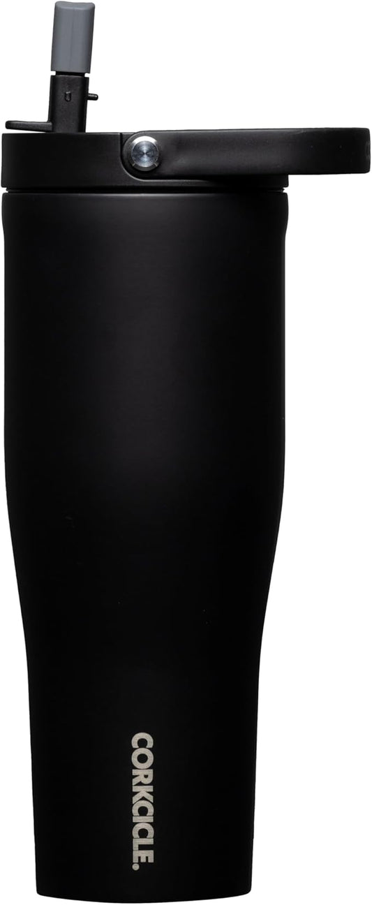 Corkcicle Go Cup XL Insulated Tumbler with Lid and Straw, Matte Black, 30 oz – Reusable Water Bottle Keeps Beverages Cold for 12hrs – Cupholder Friendly Tumbler, Leak-Proof Design