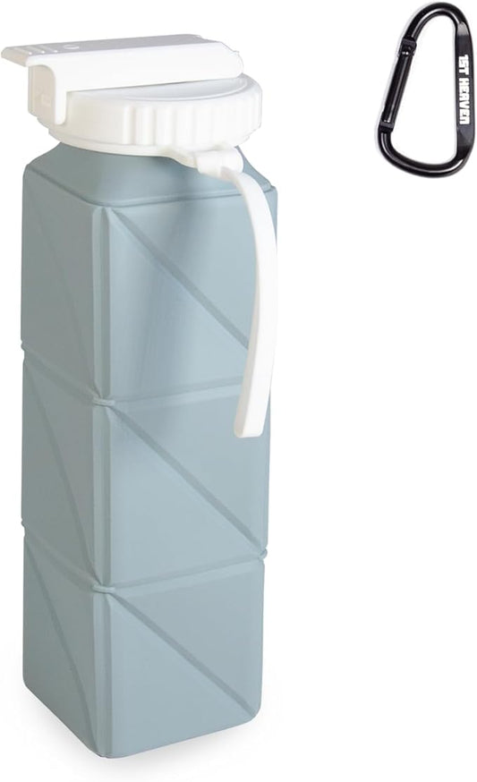 Collapsible Water Bottle, Silicone Foldable Water Bottles For Travel, Easy-To-Carry Design And Compact Size, BPA Free, 20 oz (Blue (Cuboid))