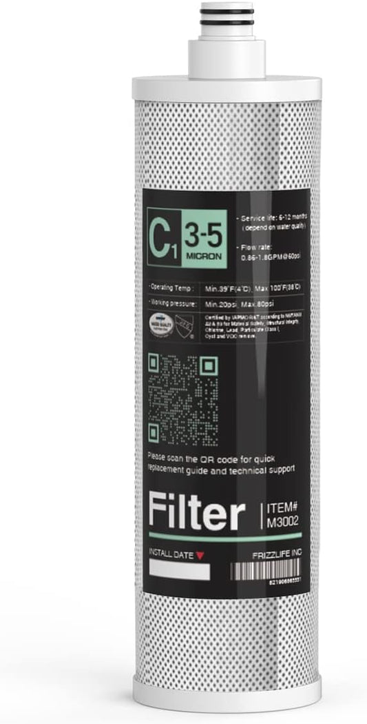 Frizzlife M3002 Replacement Filter Cartridge (C1) - Carbon Block Filter Cartridge - 2nd Stage For SK99, SP99, SK99 NEW and SP99 NEW Water Filter System
