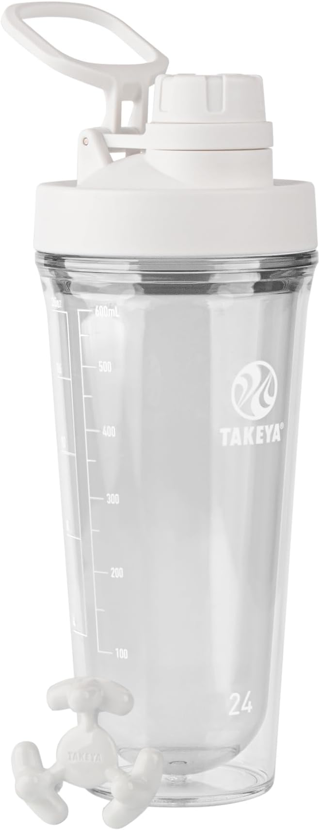 Takeya 24 oz Tritan Plastic Shaker Bottle - Premium BPA Free Protein Shakes Mixer, Leakproof Spout Lid, Shatterproof, Cloud White