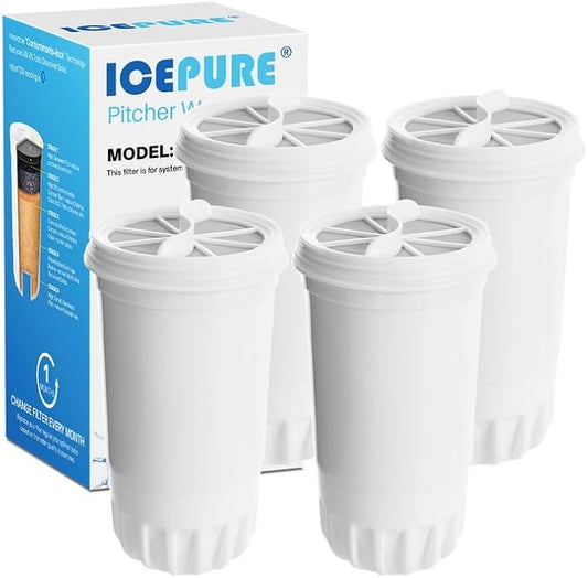 ICEPURE NSF53 6-Stage Pitcher Water Filter Replacement for Zero Pitchers ZR-017, ZR-001, ZR-003, ZR-004, ZR-006, ZR-008, ZR-012, ZR-600,0-TDS 4PACK
