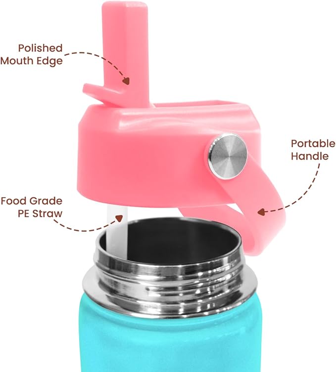 Fox Water Bottle - Kids Water Bottle with Straw Lid - 12 Oz Insulated Stainless Steel Water Bottles for Toddlers Kid Girl - Travel Cup for School Sports