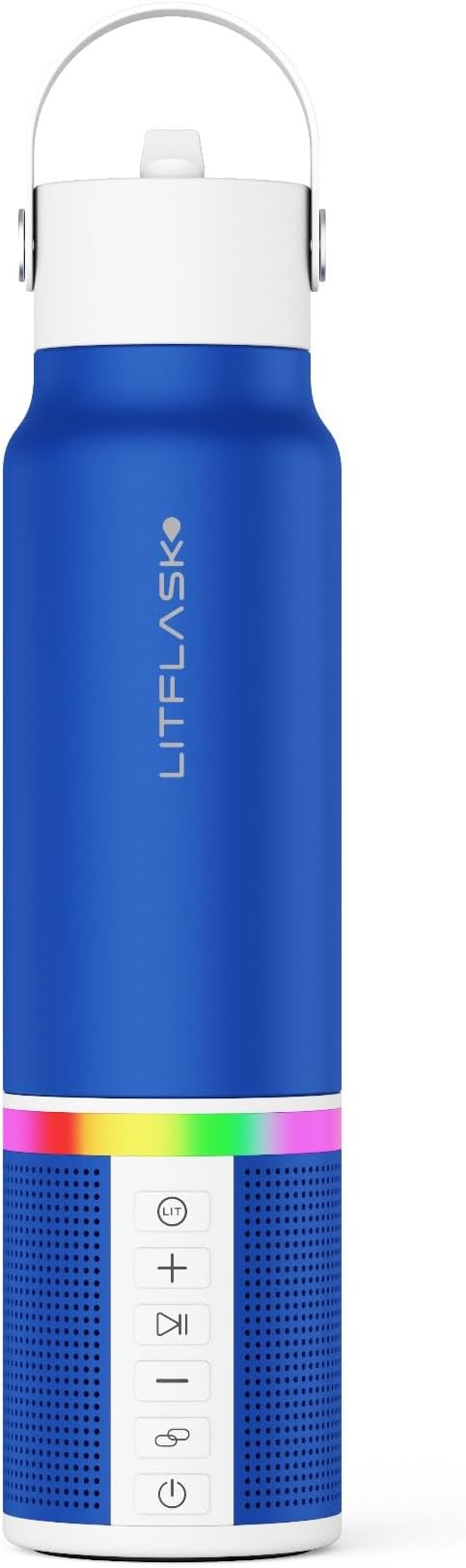 Smart Water Bottle with Premium Bluetooth Speaker, Portable Charger, LED Light, Hands-Free Mic, Insulated Stainless Steel, Straw Lid, BPA-Free, 20oz - Mix & Match Colorways