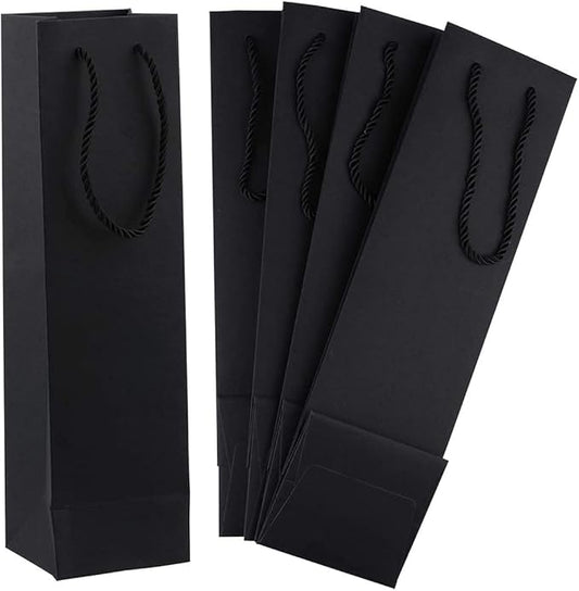 Sdootjewelry Black Wine Bags for Wine Bottles 20 Packs, 3.7 x 3.5 x 13.8 Wine Gift Bags Bulk Kraft Paper Wine Gift Bags with Handles