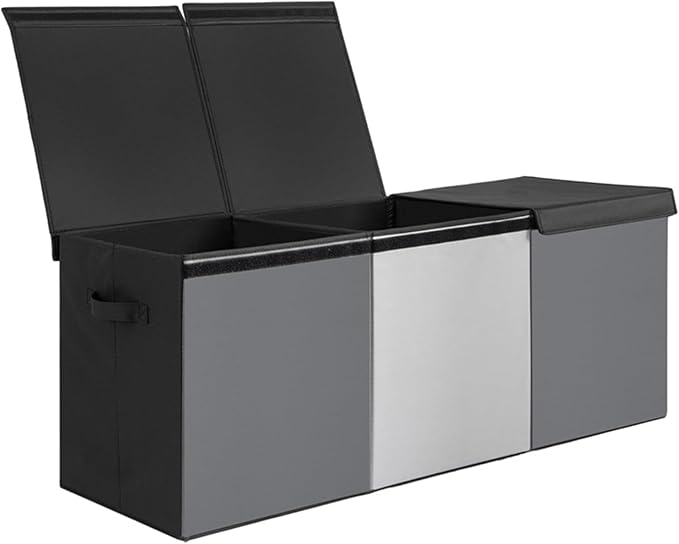 Large Toy Box Chest with Lid, Oxford Collapsible Sturdy Toy Storage Boxes Bins Baskets for Boys, Girls, Closet, Playroom, Nursery Room, 39"x15.5"x13" (Light Black & Light Grey)