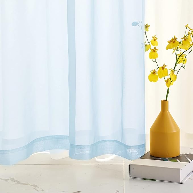 Sky Blue Sheer Curtains 72 Inches Long for Bedroom Rod Pocket Sheer Voile Curtains Panels Light Filtering Baby Blue Sheer Drapes for Windows/Living Room/Boys/Kids Room 52x72 2 Panels