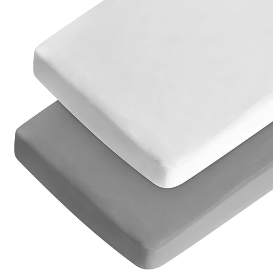 Crib Sheets for Boys 2 Pack Baby Crib Sheets for Standard Crib Mattress Snug Fit Microfiber Fitted Crib Sheet, White & Grey