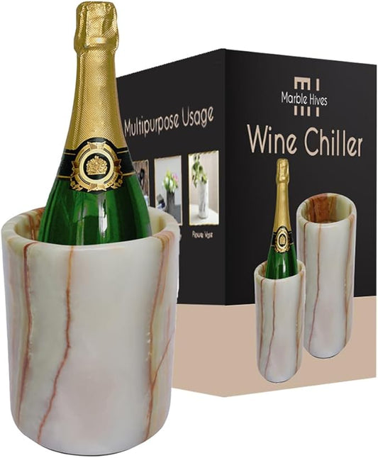 Marble Wine Chiller- Premium Wine Chiller Bucket- Perfect Wine Bottle Chiller- Keep Your Champagne Chiller and Safe- Easily Holds 750ml Bottle - Wine Cooler (Onyx Green)