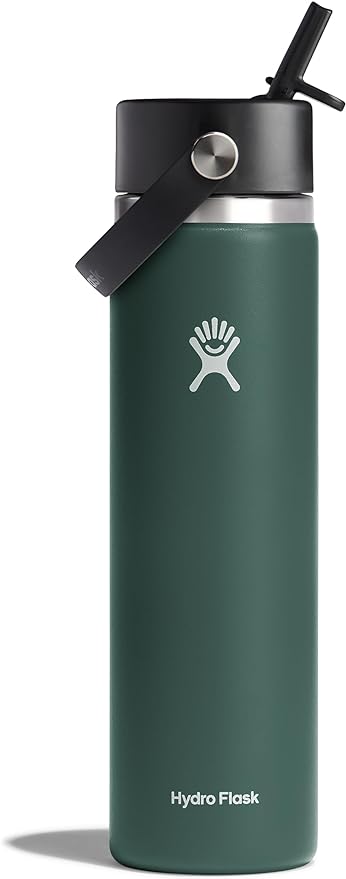 HYDRO FLASK Wide Mouth vacuum insulated stainless steel water bottle with leakproof closeable straw lid for cold water drinks, sports, travel, car and school