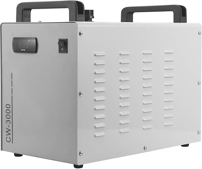 Industrial Water Chiller, CW-3000 Industrial Thermolysis Type Water Chiller, 6L Capacity 2.6gpm Water Cooling System for 40W-80W CO2 Laser Engraving & Cutting Machines, 50W / ℃