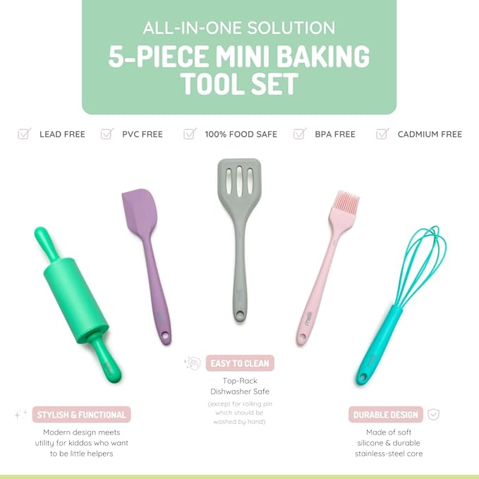 melii 5 Piece Real Mini Baking Tool Set, Cooking Tools for Kids