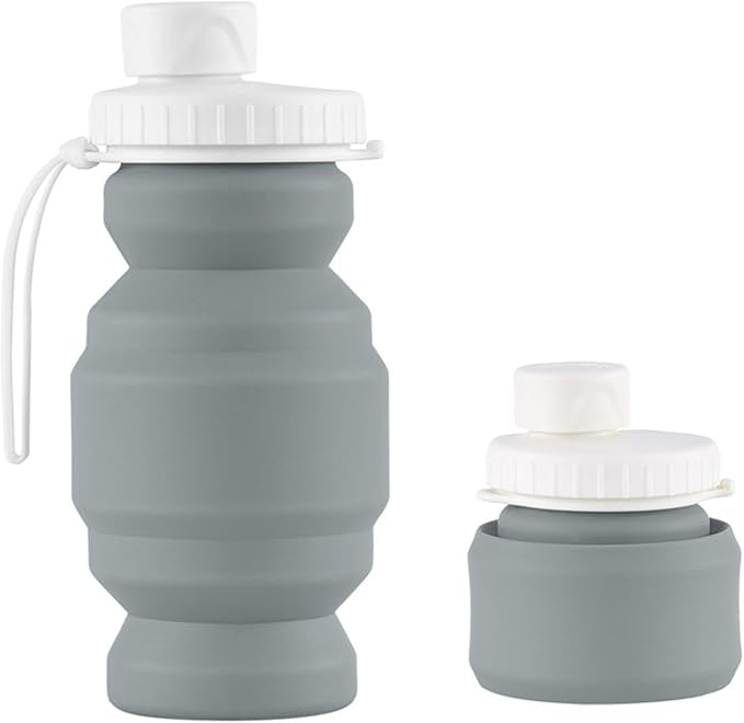 THAIOXYH® Collapsible Water Bottles 11 oz（320ml） Reuseable Foldable Portable BPA Free Silicone Collapsible Water Bottles for Traveling Hiking Camping Sports (grey)…
