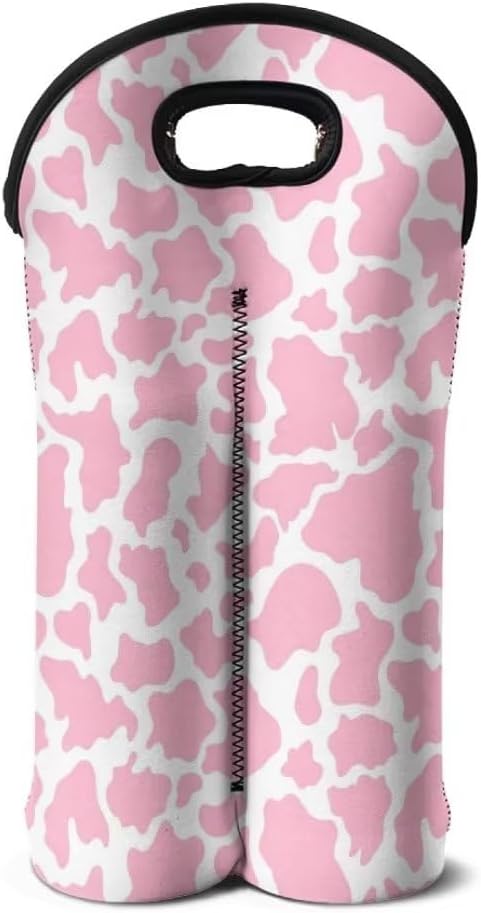 doginthehole Cow Print Insulated Wine Bag Water Bottle Carrier Portable Wine Cooler Bag Neoprene Protection Tote Bag Wine/Champagne/Water Bottle/Beer/Drinks Carrying Bag, Gift for Wine Lover Women