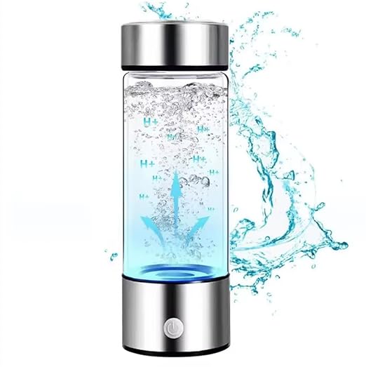 Hydrogen Water Bottle Generator, Portable Ionizer USB Quality Filter, Stormproof Water Bottle, Stainless Steel Drinking Water Bottle, Built-in Timer and LED Light, Stainless Steel, Silver