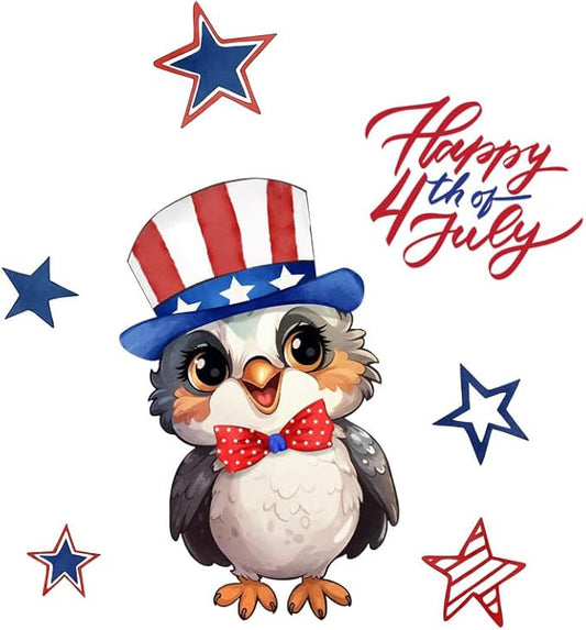 4th of July Owl Window Clings, USA Independence Memorial Day Summer Holiday Window Stickers