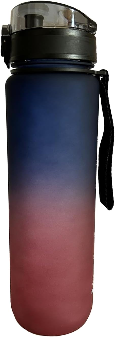 DEARART 32oz Water Bottle With Motivational and Time Marker, BPA FREE Quick Drink Without Straw, Suit Sports Office Gym Travel, Deep Blue&Red