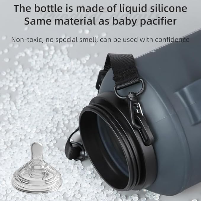 Collapsible Water Bottles 64oz with Removable Straw, Odorless BPA-Free Silicone, Leak-Proof Foldable Reusable Bottle - Perfect for Cruise Travel Sports Gym Hiking Camping Cycling - Pink