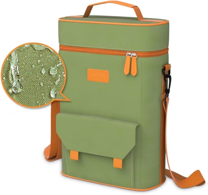 Premium Yerba Mate Kit Carrier Tote Bag - Double Layer Waterproof 2 Wine Bottle Pockets Portable Bag for Travel, Picnic, Beach