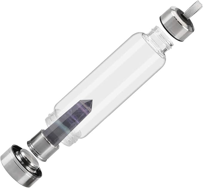 Crystal Glass Water Bottle, Glass Water Bottle with Changeable Natural Crystal Center, Quartz Gemstone Water Bottle for Natural