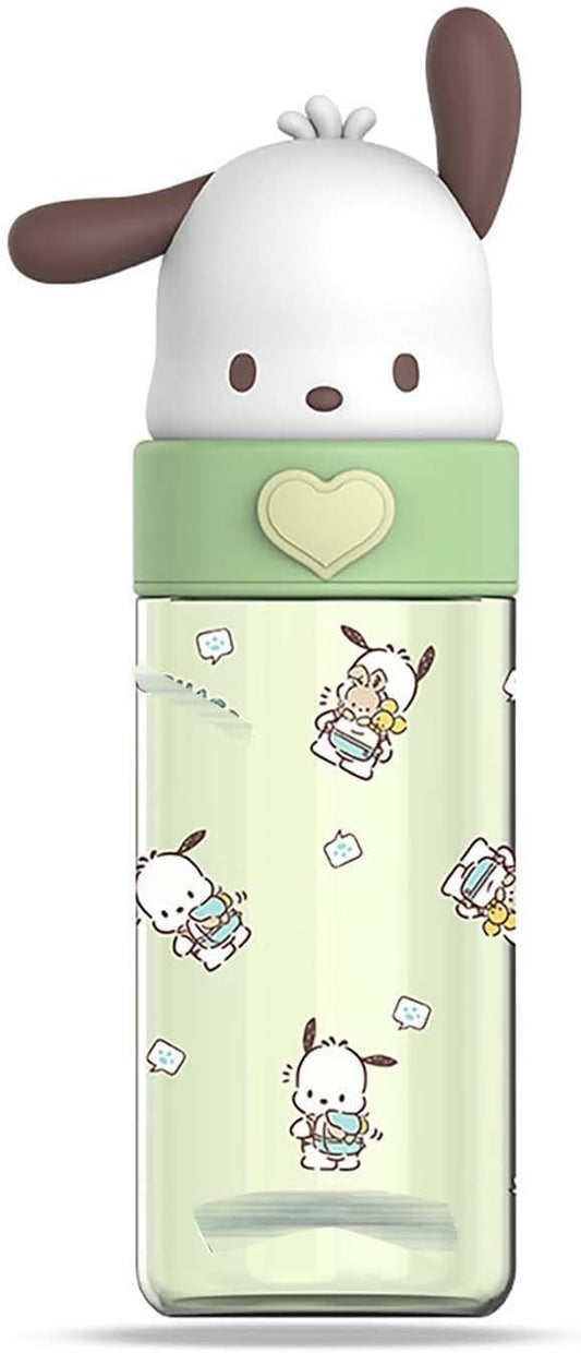 Kawaii Cartoon Water Bottle, 500ML Cute Anime Portable Drinking Bottle for Outdoor, Office, Travel, Birthday Gift Green