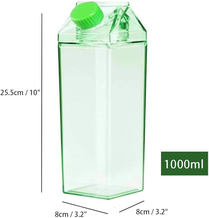 Jinberry 1000ml/34oz Cute Leakproof Clear Milk Carton Water Bottle Portable Drinkware for Outdoor Climbing Tour or Camping
