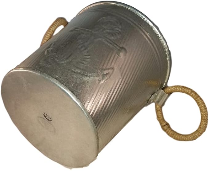 Galvanized Metal Ice Bucket for Drinks or Planter Pail with Rope Handles
