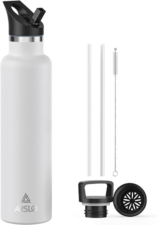 Stainless Steel Double Wall Water Bottles 32z, Vacuum Insulated Bottle With Straw Lid, Insulated Water Bottle Keeps Water Cold for 24 Hours, Hot for 12 Hours, Hiking, Sports