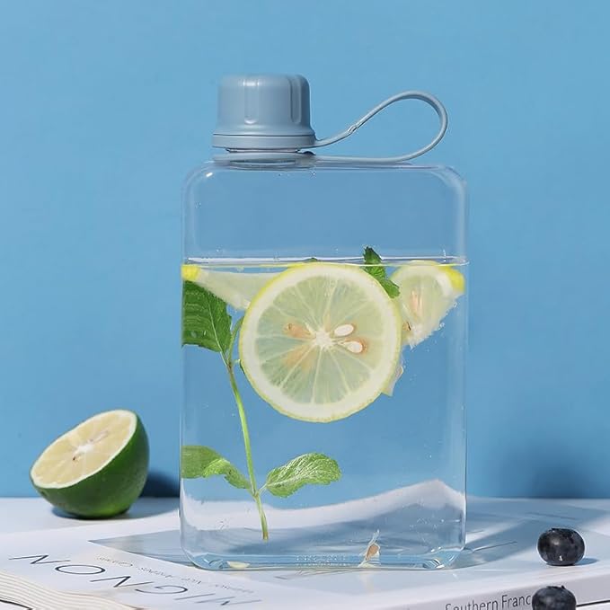 Tritan Transparent Flat Water Bottle samll Water Bottle Slim Square Pocket Bottle Water Flask, BPA Free/Slim Design/Leak Proof Water Bottle for Travel, Outdoor, Sports (Light Blue, 500ML)