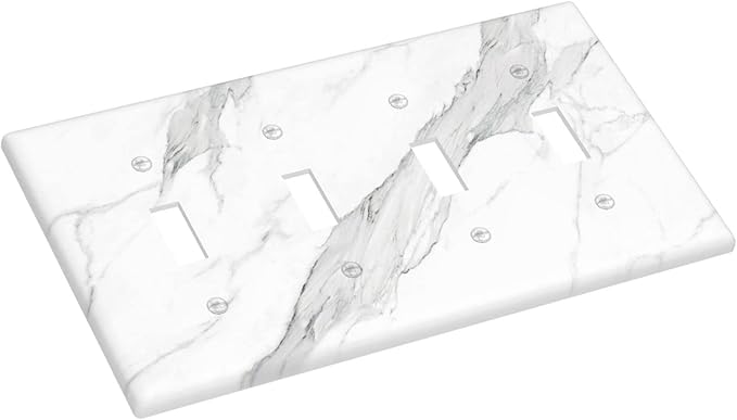 Marble Grey Wall Plate Decorative Light Switch Cover 4-Gang Quad Toggle Faceplate for Bathroom Farmhouse Kitchen Bedroom White