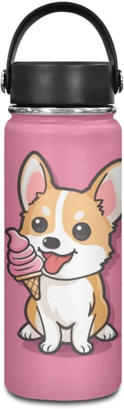 Corgi Insulated Water Bottle for Kids 20 Oz Vacuum Stainless Steel Water Bottle Reusable Travel Cup Gym Sports Wide Mouth Water Bottle