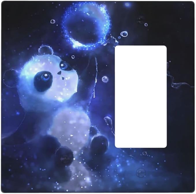 Cute Baby Panda Light Switch Cover Wall Plate Decorative 2 Gang Combination Blank/Rocker Outlet Covers Blue for Farmhouses Kitchens Bathrooms 4.5 x 4.6 in