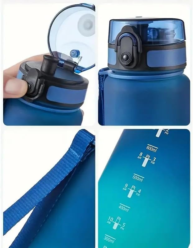 Generic Water bottles, 22Oz motivational sports water bottle with time marker - Drinking times - Tritan, BPA-free, leak-proof wide mouth, fast flow technology, (assorted colors, black or blue)