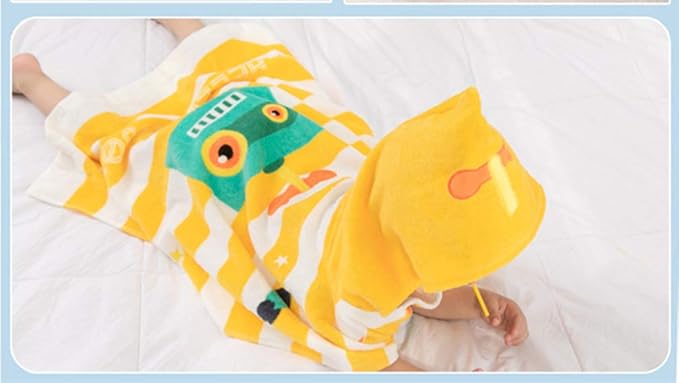 TONWHAR Kids Bath/Pool/Beach Hooded Poncho Towel-Cartoon Animal Pattern Cotton Beach Towel for Baby and Kids (Robot, 1-4 Years/Height:33.4"-43.3")