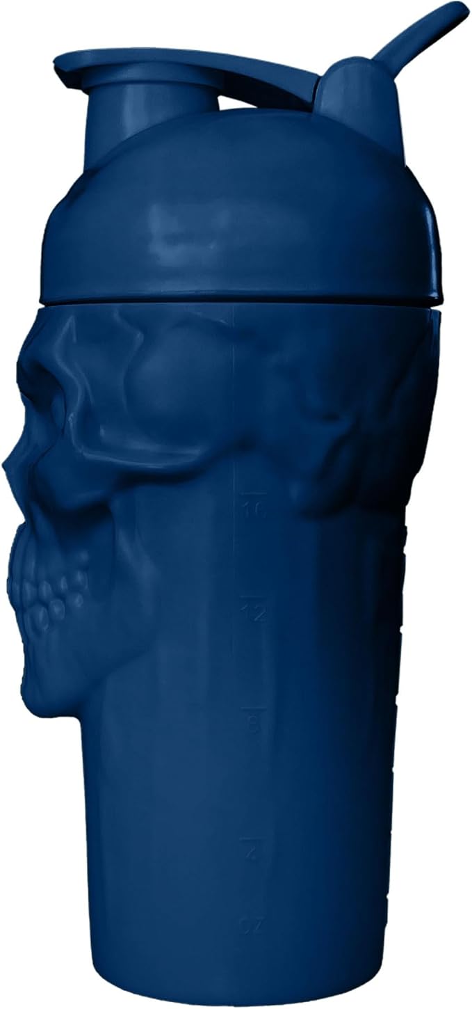 JNX SPORTS The Curse! Skull Shaker Bottle, 24-Ounce, Navy Limited Edition, Supplement Mixer with Classic Loop Top