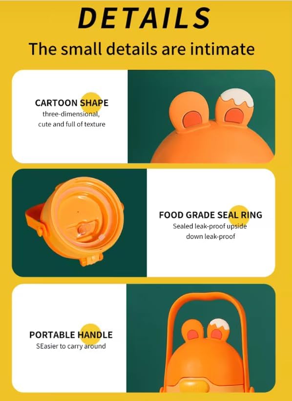 Numbers and Maths Symbols Design Kids' Water Bottle with Straw for School or Travel; 15oz (430ml) Stainless Steel water Bottle; Portable Handle with Detachable Buckle (Orange), CZMX-30031