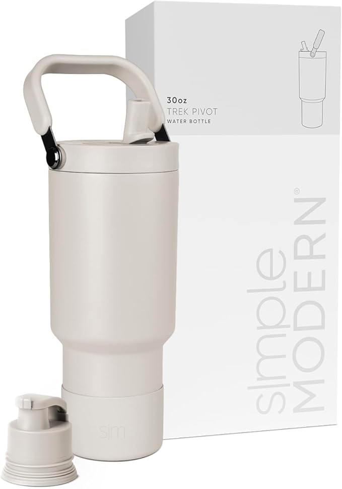 Simple Modern Trek Pivot | 30oz Flip Straw Tumbler with Handle | Water Bottle & Boot | Interchangeable Straw & Chug Lids | Insulated Stainless Steel Jug | Gym Sports Outdoors | Almond Birch