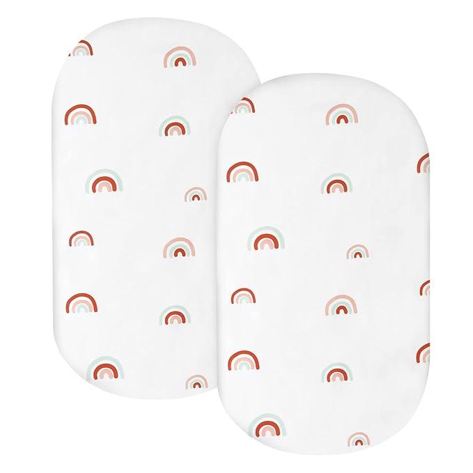 Bassinet Sheets for Baby Girl Boy 2 Pack Bassinet Sheet Fitted Boho Cradle Sheets for Oval Rectangle and Hourglass Bassinet Mattress, Rainbow