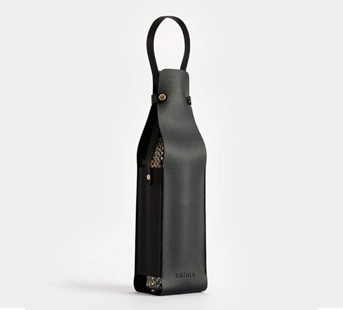 NEW Salute Wine Bottle Carrier with Corkscrew | Vegan Leather Tote Gift Bag Corporate Gift idea Picnic Travel Tastings Wine Gift Beach Party BYOB Restaurant Valentines Day (Black)
