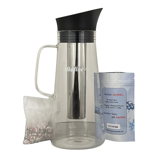 Alkaline Water Filter Pitcher with Infuser, Glass Pitcher with Lid 1.5L | 9.5 pH Alkaline Filters | Tea Pitcher | Borosilicate Glass | Infuser Pitcher (100g Filter)