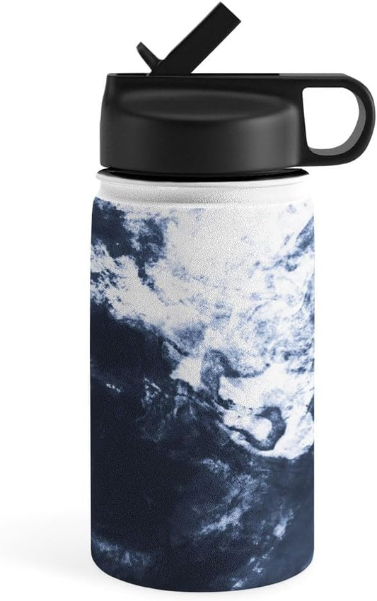 Deny Designs Water Bottle, Straw Lid 12 oz, Marta Barragan Camarasa Dark blue watercolor stains
