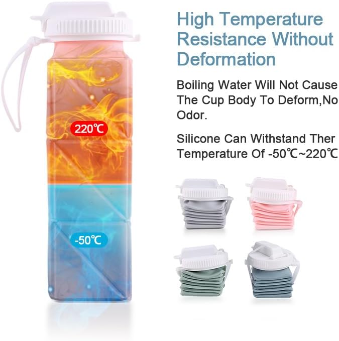 620ml Silicone Foldable Water Bottle with Straw Lid - Lightweight, Reusable, & Leakproof for Travel, Camping, Hiking, & Sports (BLUE)