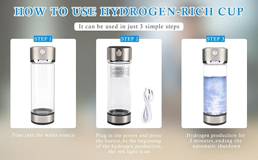 Portable Hydrogen Rich Water Cup, USB Charging Rich Hydrogen Water Purifier Filter Glass Bottle Portable Lonizer Cup, Hydrogen Water Bottle, Hydrogen Rich Water Glass Health Cup (5 Colors)
