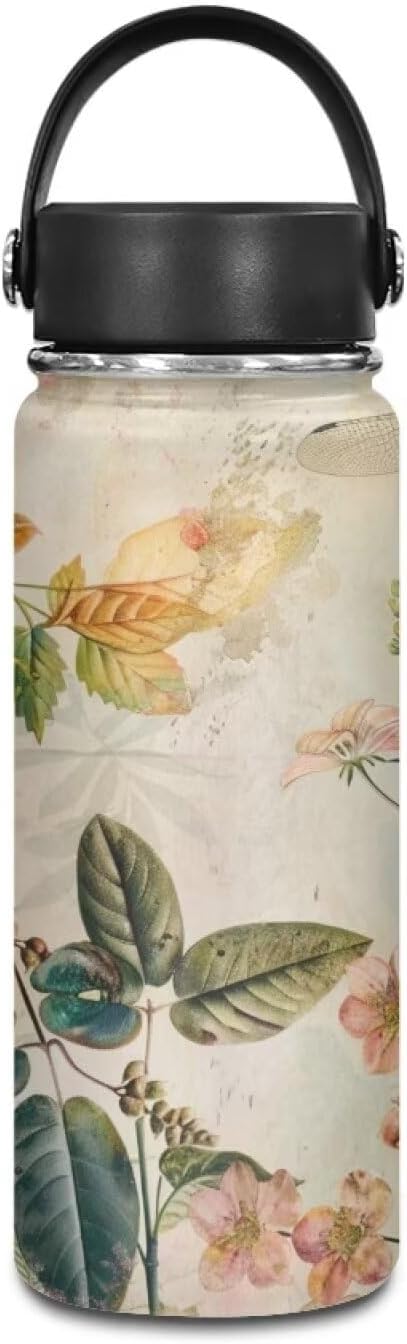 Floral Insulated Water Bottle with Lid -18 Oz Vacuum Stainless Steel Reusable Leak & Sweat Proof Gym Sports Travel Water Bottle for Women Men