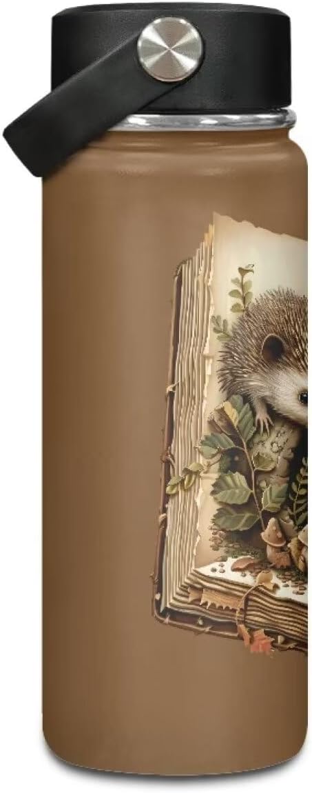 Cute Hedgehog Insulated Water Bottles with Handle, 18 Oz Stainless Steel Metal Water Bottle, Cold & Hot Water Bottle Travel Cup for Travel Camping Hiking