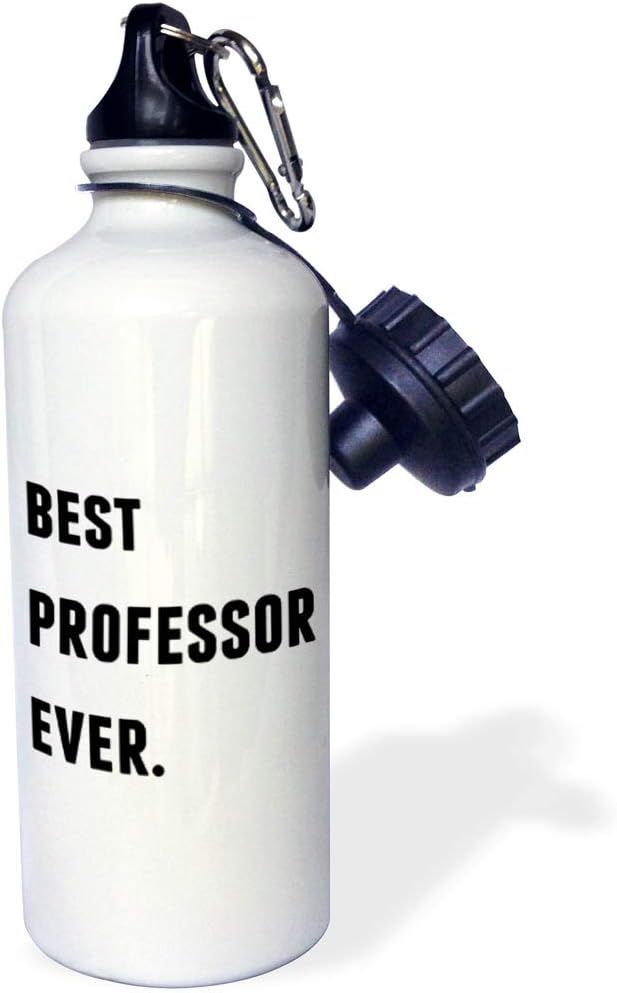 3dRose Best Professor Ever, Black Letters On A White Background Sports Water Bottle, 21 oz, Multicolored