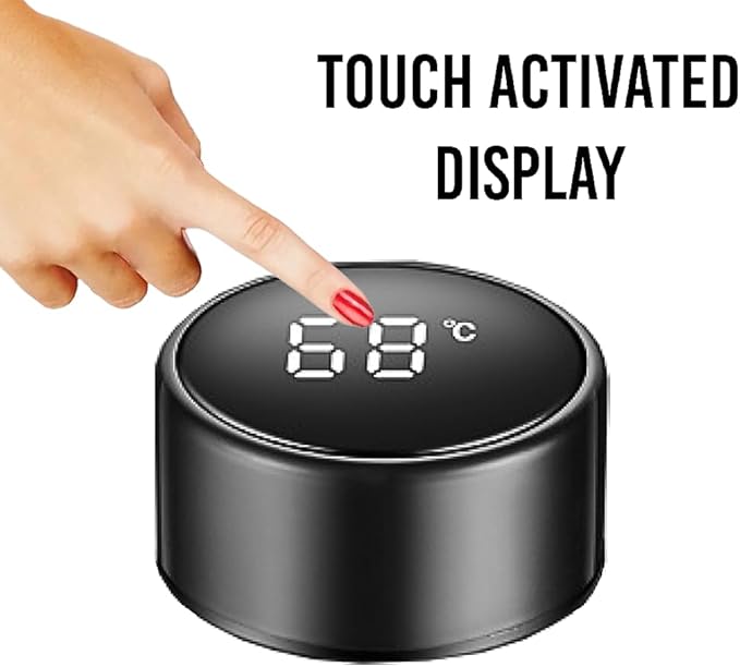 Water Bottle with LED Temperature Display Double Walled Vacuum Insulated Water Bottle Stainless Steel Automotive Travel Bottle BPA-free Leak Proof Keep Cold/Warm For 12H, Black, SMB0001