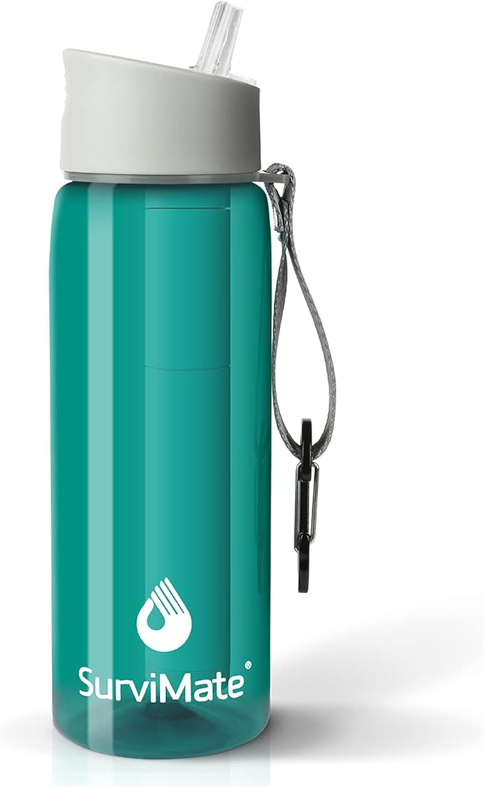 SurviMate 0.01μm Ultra-Filtration Filtered Water Bottle, Portable Water Filter Bottle with 4-Stage Filtration for Survival, Camping, Hiking, Backpacking, Drinking, Emergency