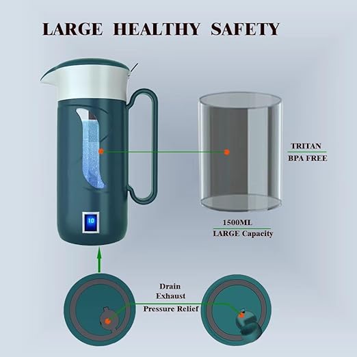 Hydrogen Alkaline Water Maker Machine Generator Hydrogen Water Bottle Pitcher Ionize System with SPE & PEM Tech, Make Hydrogen Content to 800-1600 PPB(Green)